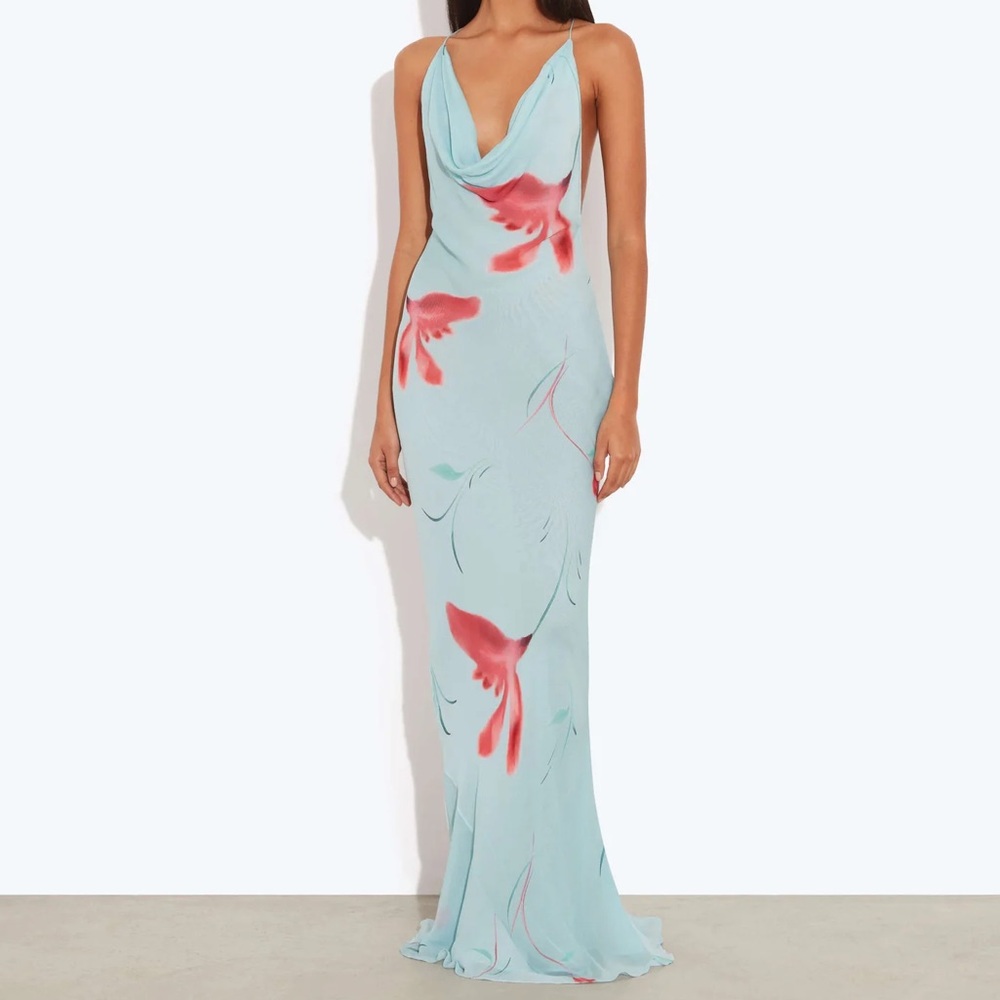 Rat & Boa Light Blue Maxi Dress with Coral Floral Print